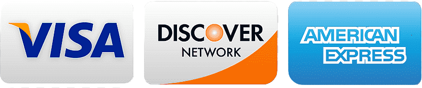 Visa, Discover Network, and American Express accepted